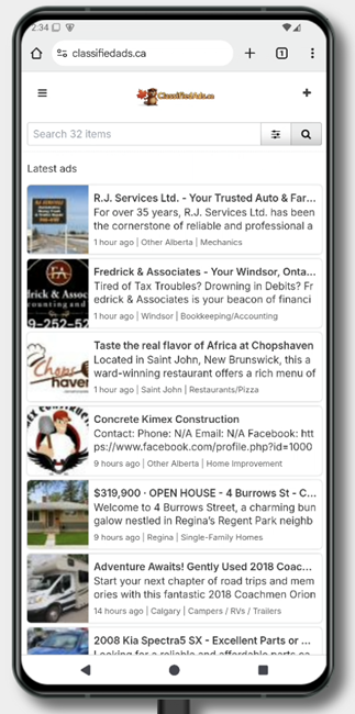 Screenshot of a mobile device showing the Chrome browser.