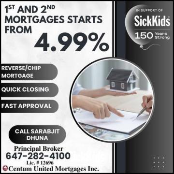 1st and 2nd Mortgage starts from 4.99%